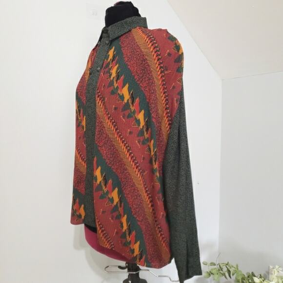 Marsha Brander for Componix Aztec Print Long Sleeve Button Placket Blouse 12 - Picture 4 of 11